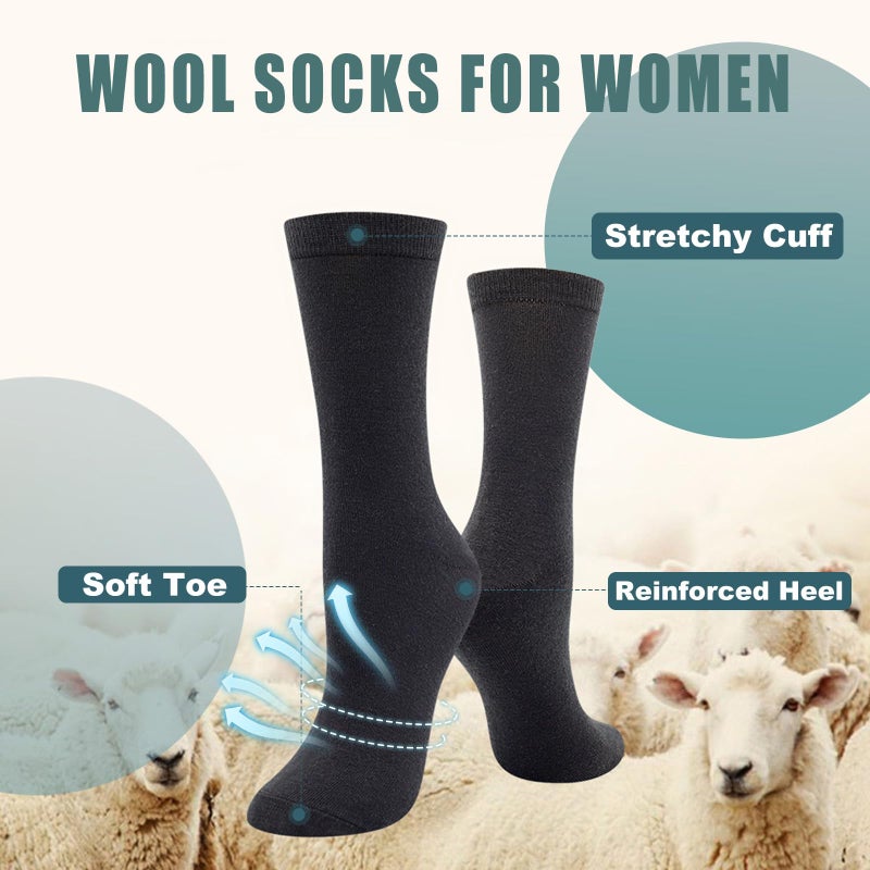 BISOUSOX Thin Merino Wool Boot Socks for Women, Warm Black Winter Cozy Comfy Breathable Dress Crew Hiking Socks Womens - Image 3